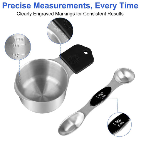Magnetic Measuring Cups And Spoons Set For Kitchen Use With Nesting Design And Readable Measurements, stainless steel detail