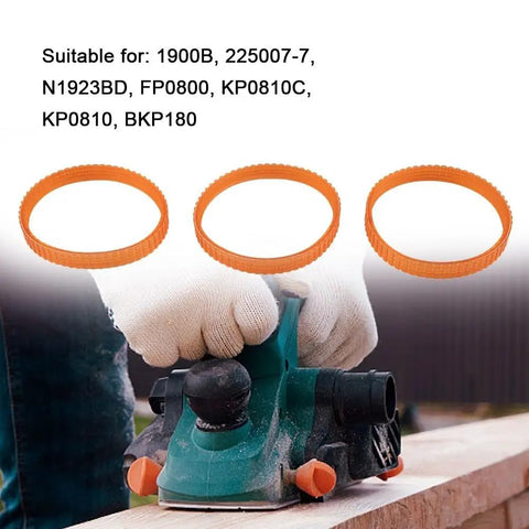 Three Pack Electric Planer Drive Belts 238mm By 9.6mm Double Cog Ribbed Replacement Kit For N1923BD 1900B FP0800 KP0810C BKP180 225007 Orange with planer in use