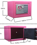 Front and side views of Deluxe Digital Security Safe Box With Keypad Lock For Home Office Hotel And Biz Use Jewelry Cash And Gun Storage Pink.