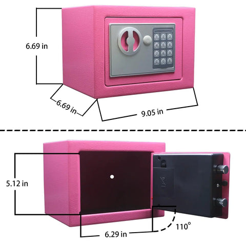 Front and side views of Deluxe Digital Security Safe Box With Keypad Lock For Home Office Hotel And Biz Use Jewelry Cash And Gun Storage Pink.