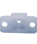 4 Pack 3/4 Inch White Plastic Drawer Slide Spacers Cabinet Side Shims Hit The Sweet Spot For No Sweat Kitchen Cabinet Alignment And Quick Slide Out Tray Setup With Screws viewed from the front, highlighting mounting holes.