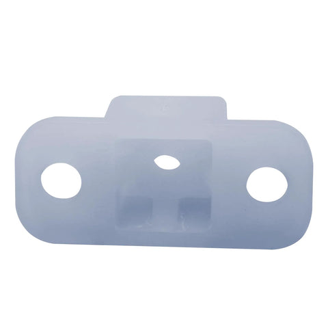 4 Pack 3/4 Inch White Plastic Drawer Slide Spacers Cabinet Side Shims Hit The Sweet Spot For No Sweat Kitchen Cabinet Alignment And Quick Slide Out Tray Setup With Screws viewed from the front, highlighting mounting holes.