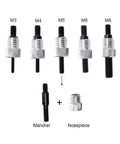 Mandrels and nosepiece for Rivet Nut Tool Kit Set 126 Piece Hand Riveter With Wrench For M3 M4 M5 M6 M8 Rivnut Inserts.