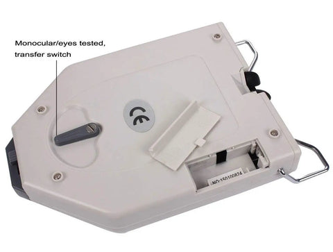 Back view of Digital Pupilometer PD Meter With LCD Display For Pupillary Distance 45 To 82 Mm showing transfer switch and battery slot
