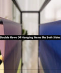 Double rows of hanging fabric rolls on a Heavy Duty Steel Mobile Cart And Fabric Roll Storage Rack For Textile Wallpaper Organizing With 200Kg Capacity And Slick Lockable Casters That Make Rolling No Stress.