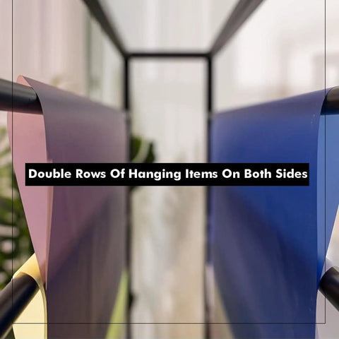 Double rows of hanging fabric rolls on a Heavy Duty Steel Mobile Cart And Fabric Roll Storage Rack For Textile Wallpaper Organizing With 200Kg Capacity And Slick Lockable Casters That Make Rolling No Stress.