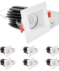 3 Inch Led Regressed Canless Spotlight With Sleek Square Trim Adjusts 5Cct 2700K To 5000K No Sweat Twist Install Dimmable Recessed Light 1250 Lumens CRI90 Precise 38 Beam Wet Rated 6 Pack with orange clips and black heat sink.