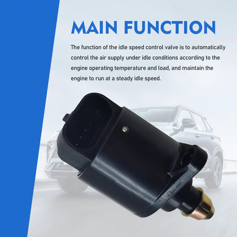 Idle Air Control Valve 1 Pc For King Kong Car, Alloy Plastic Stepper Motor, shown with text about main function.