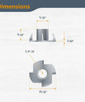 Heavy Duty Zinc Plated Tee Nuts 1/4 20 Thread 50 Pack For Woodworking Furniture Builds dimensions image with measurements