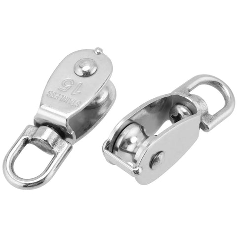 Heavy Duty Single Pulley Block Kit For Lifting And Hanging, 304 Stainless Steel Wire Rope Pulley Wheel, M15 Roller Pulley, Rust Resistant Roller, 20 Pack, two views