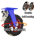Rock Solid Heavy Duty Rubber Casters With Sure Grip Brakes Quiet Industrial Caster Wheels 2 Pack shown with 360° rotation feature.
