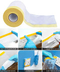 Tape And Drape Set For Automotive Painting Coverage, showing application steps with masking paper and tear resistant film.