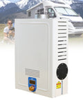 Hella Reliable Portable Tankless Water Heater With Bright Digital Display showing side view with controls and stylish design for RV getaways.