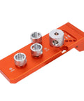 Heavy Duty Aluminum Profile Drill Guide and Tap Jig for 20 30 40 Series Extrusions Precision Alignment Tool, orange with silver fittings.