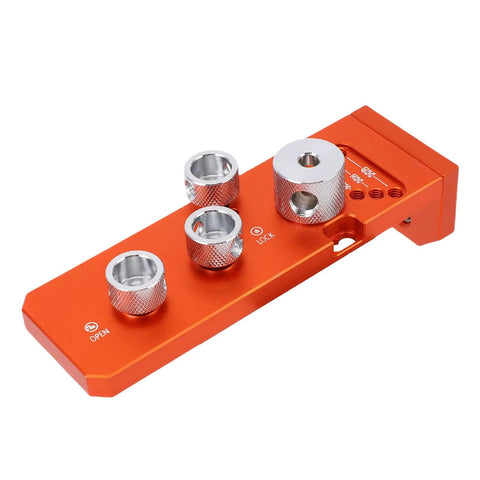 Heavy Duty Aluminum Profile Drill Guide and Tap Jig for 20 30 40 Series Extrusions Precision Alignment Tool, orange with silver fittings.