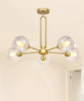 Gold Globe Giant Pendant Chandelier 5 Light Sputnik Ceiling Fixture With Dope Clear Glass Shades for modern interiors