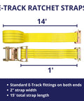 Heavy Duty Ratchet Tie Down Straps 2 Inch Wide By 15 Foot Long For Safe Cargo Securement 4,400 Pound Breaking Strength