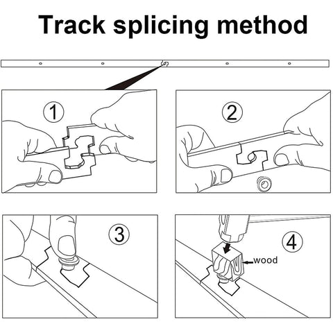 Diagram showing track splicing method for Heavy Duty Sliding Barn Door Kit For 150-400 Cm Openings, Professional Bypass Hardware.