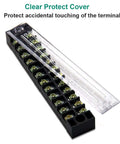 Dual Row 12 Position Screw Terminal Strip Block With Cover 600V 15A 12 Port Pre Insulated Barrier