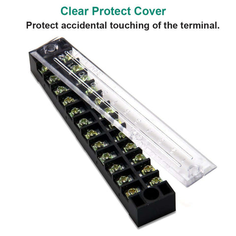 Dual Row 12 Position Screw Terminal Strip Block With Cover 600V 15A 12 Port Pre Insulated Barrier