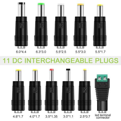 Universal 9V 2A Power Adapter With 11 Interchangeable DC Tips, 100V-240V Worldwide Input, 5.5x2.1mm Barrel, Positive Center, Delivers 18W For 0.1A-2A Devices, Fits Cameras, Small Electronics, And Home Gear. 11 DC plug tips