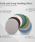 Heavy Duty Aluminum Oxide Sanding Discs With Flexible Backing For Tough Cutting And Smooth Finishes On Wood Metal Or Paint That Resist Tearing And Conform Perfectly To Weird Shapes Without Gunking Up Your Drill Today, assorted colors and 5.5-inch size.