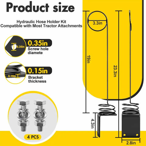 Dimensions and parts of the Two Pack Heavy Duty Hydraulic Hose Hanger Holder For Tractor Bolt On Hose Hanger Saver That Prevents Hose Damage And Keeps Lines Safe Day To Day Durable Tractor Accessories And Attachments For Quick Mount And Reliable Service