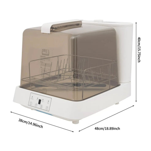 Straight Up Portable Countertop Dishwasher With Built In Reservoir And 360 Degree Rotary Spray, featuring touch controls and dimensions.
