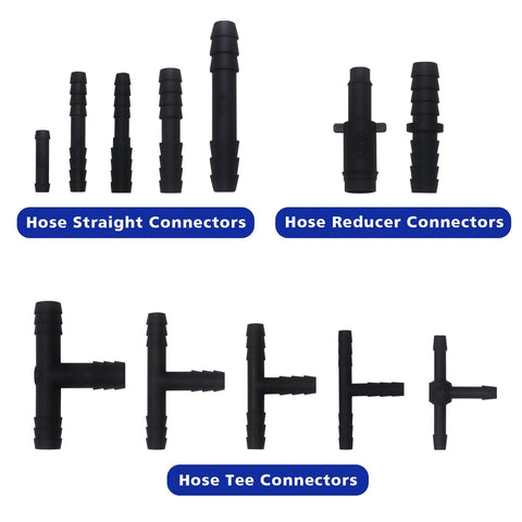 Front view of 113-piece black nylon automotive vacuum connector kit with straight, reducer, and tee connectors.
