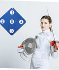 Outdoor Weather Resistant Rubber Fencing Target Double Sided Practice Pad for Training and Accuracy on wall next to fencer