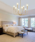 8 Light Modern Chandelier In Gold Finish Farmhouse Candle Style Hanging Light Fixture For Living Room And Dining Room, bedroom view
