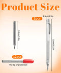 Heavy Duty Tungsten Carbide Scriber Kit With Two No Fuss Etching Pens And Twelve Spare Replacement Tips dimensions showing sizes.