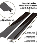 Silicone Kitchen Gap Covers For Stove And Counter Anti Slip Non Tacky Gap Fillers That Seal Spills Between Counter Stovetop Oven And Washer Spillproof 21 Inches Set Of 2 Matte Black showing material and dimensions