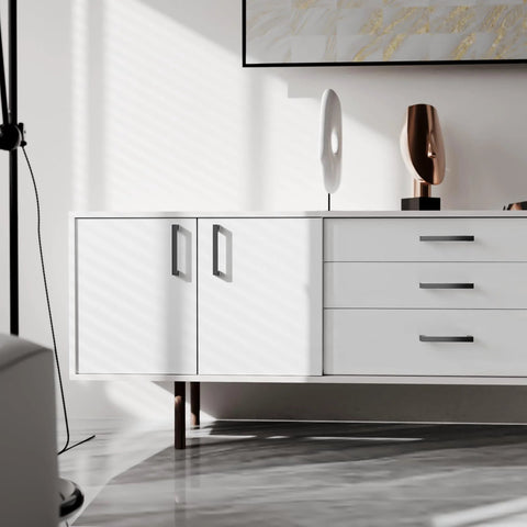 Modern dresser with 30 Pack 5 Inch Square Matte Black Cabinet Handles For Cabinets Drawers And Dressers installed