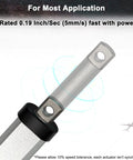 UYGALAXY 12V mini electric linear actuator with metal body and rod-end mounting lug (close-up view)