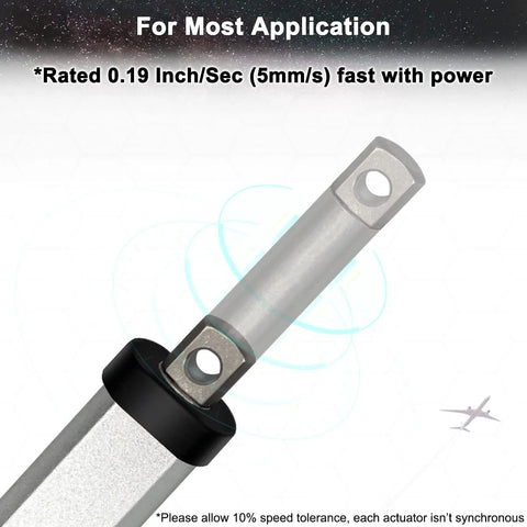 UYGALAXY 12V mini electric linear actuator with metal body and rod-end mounting lug (close-up view)