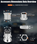 Accessory dimensions for Two Pair One Point Twenty Five Inch Chromoly Steel Heim Joint Rod End Kit with detailed thread specifications.