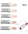 Heavy Duty Copper Aluminum Terminal Block 5 Pack Secure Screw Lock Wiring Connector For Electric Meter Boxes Low Heat Safe Power Transmission Straight Up No Fuss Install Real Deal Quality, close-up view showing detailed connectors.