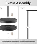 Assembly steps for Freestanding Matte Black Toilet Paper Holder Stand, Rustproof SUS304 Stainless Steel Tissue Roll Holder.