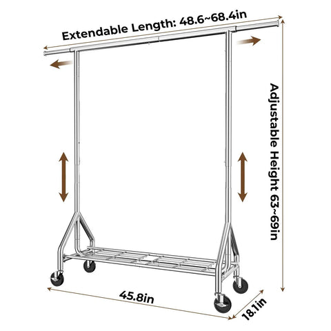 Built Like A Tank Heavy Duty Steel Rolling Clothes Rack Holds 450 Lbs With Sturdy Shelves For Hanging Jeans Coats Dresses Portable Wardrobe With Quiet Casters Easy To Move Around Your Room Silver Finish Garage Ready