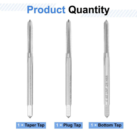 Top Shelf High Speed Steel Hand Tap Set Featuring Taper Plug And Bottoming Styles for 4-48 UNF threads, set includes taper, plug, and bottom taps.