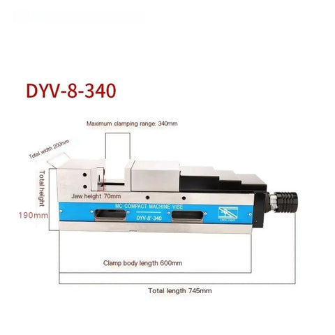 Heavy Duty Hydraulic Vise For CNC Tools And Shop Crews With Quick Release Grip For Pipes And Steel Round Stock, 745mm length.