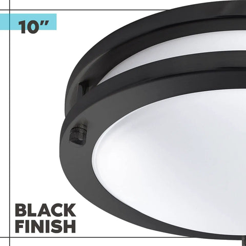 Lit 18 Inch LED Flush Mount Ceiling Light With Five Color Temperature Options 2700K To 5000K Dimmable 24W 2160 Lumens matte black detail