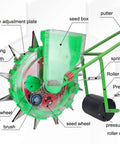Corn Planter Seeder With Adjustable Depth For Precise Row Planting displaying seed dispenser and components.