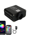 Compact 16W RGBW Fiber Optic Light Engine with twinkle, sound modes, app remote control, and accessories for home and car decor.
