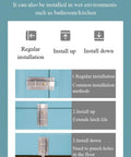 Heavy Duty Stainless Steel Gate Latch Rock Solid Sliding Spring Barrel Bolt With Brass Push Button, installation methods displayed.