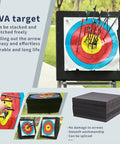 Backyard Archery Target For Adults EVA Foam 20x20x2 Inch Block For Bows Up To 50 Lbs with target paper and arrows displayed