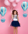 4D Hot Air Balloon Mylar Foil Balloons 35 Inch Blue 4 Pack Helium Floating Decorations for Kid's Birthday with Girl in Party Hat