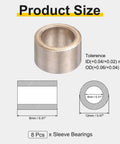 Eight Piece Smooth Operator Self Lubricating Sintered Iron Sleeve Bearings 8mm bore 12mm OD, showing size and tolerance details.