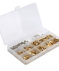 Brass M3 Hex Standoff Spacer Kit 300 Piece Screw Set For Motherboards, Electronics Enclosures, 3D Printers And DIY Projects Tarnish Resistant Zinc Plated Hardware Includes 5mm To 20mm Length Variants. open compartment box with brass standoffs and screws